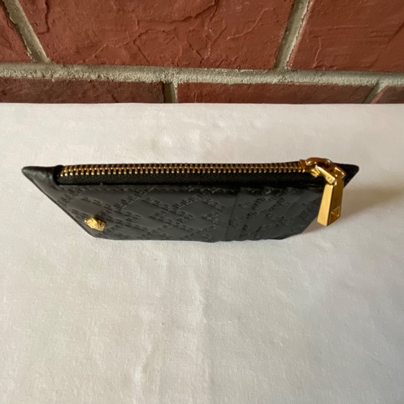 •Versace Black Leather Embossed La Grecca Medusa Cards Holder Zip Coins Wallet - Picture 9 of 14